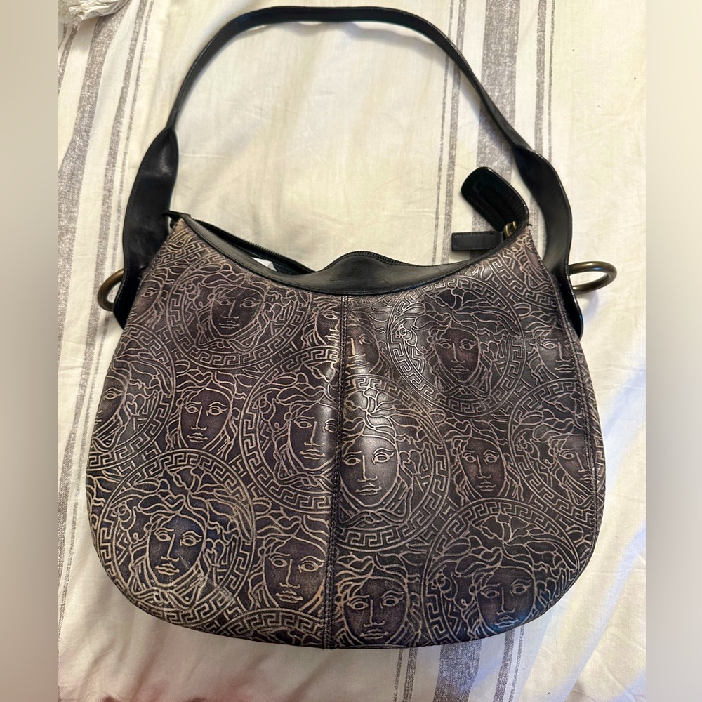 Authentic Vintage Versace Medusa Logo Embossed Leather